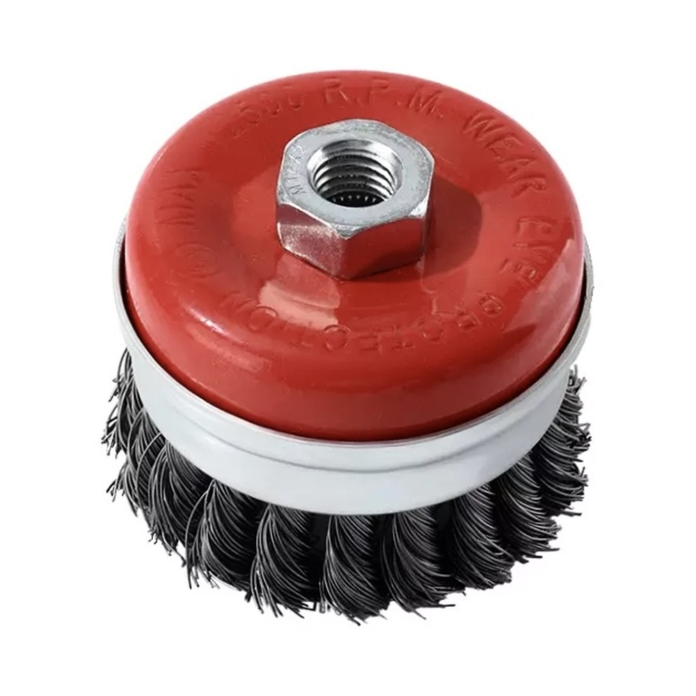 YEKAI reinforced twist-knot cup brush with silver metal reinforcement ring; series reference photograph.
