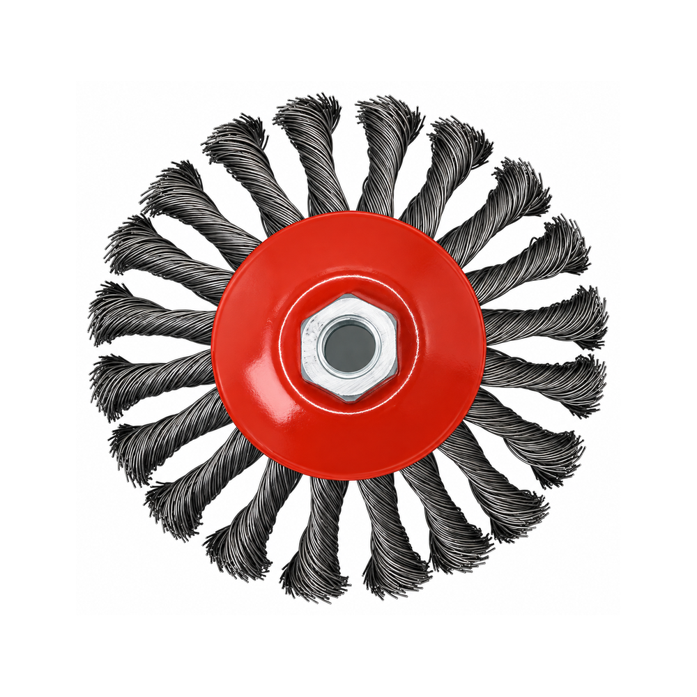 YEKAI twist-knot bevel brush with outward-angled wire knots; series reference photograph.
